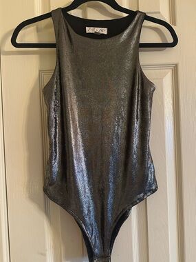 She + Sky Girls Metallic Gunmetal Shiny One-Piece